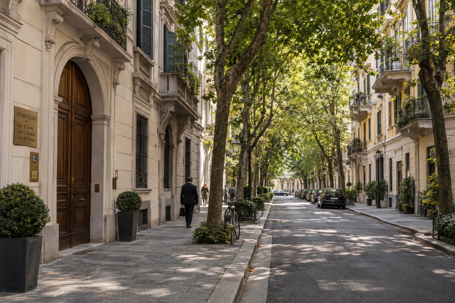 Via alberata nel quartiere degli studi professionali a Milano